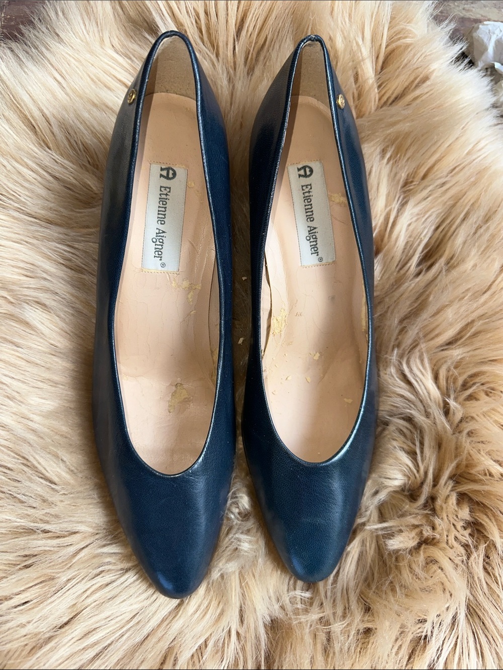 Etienne Aigner Priscilla Navy Pointed-Toe Leather Pumps Old Money Aesthetic
